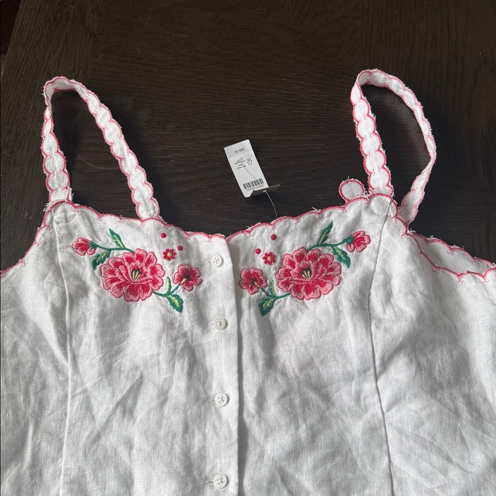 NWT J. Crew White Tank Top with Pink Floral Embroidery size 8 - Picture 10 of 12